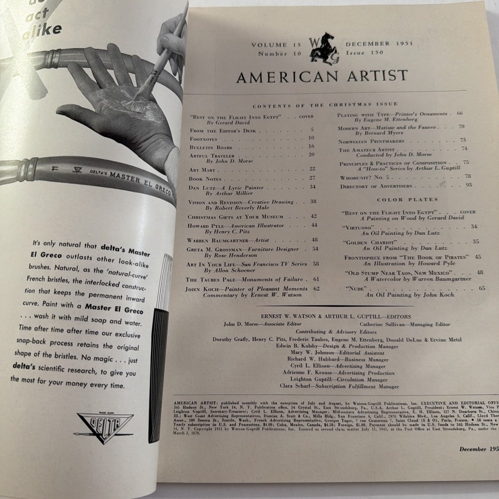 American Artist Magazine Dec 1951 Dan Lutz Howard Pyle Gerard David Rico Lebrun - Picture 9 of 16